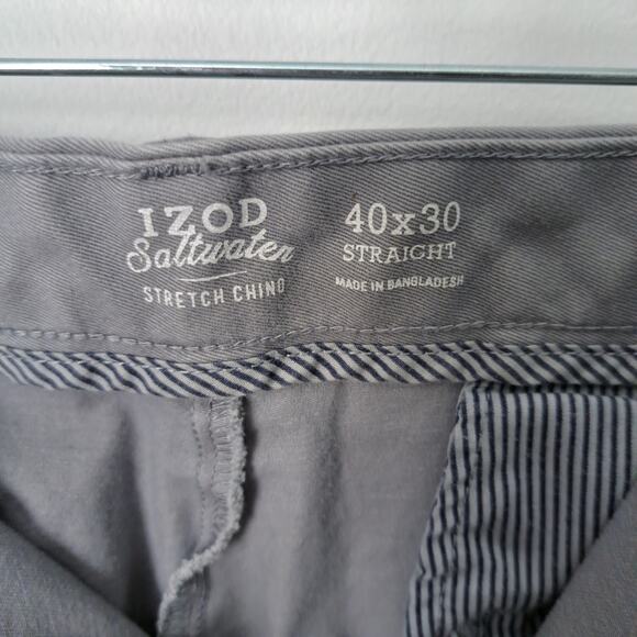 Izod Saltwater Stretch Chino Gray Men's 40 x 30 Straight Pants - Picture 5 of 6